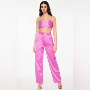 Pink Satin Cargo Trousers Pants Sz 0